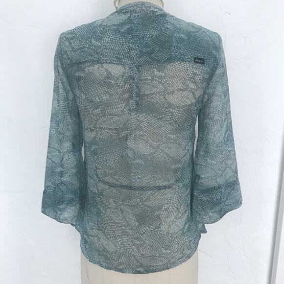 RVCA green snake skin sheer blouse tunic small - Picture 2 of 8
